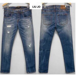Liu Jo Men’s Slim Straight Blue Distressed Jeans Frank Andy Fit Size 30